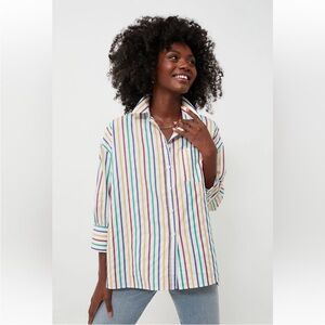 Pomander Place Tuckernuck Rainbow Striped 3/4 Sleeve Button Down Adair Top XL